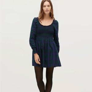 Hill House Blackwatch Tartan Long Sleeve Dress
